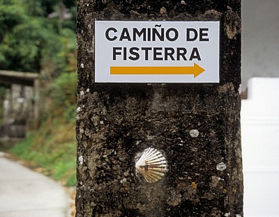 Jakobsweg (Camino a Fisterra): Hinweisschild “Camiño de Fisterra” - Negreira