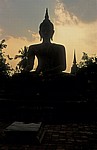Geschichtspark Sukhothai: Wat Mahathat - Buddhastatue im Abendlicht - Sukhothai